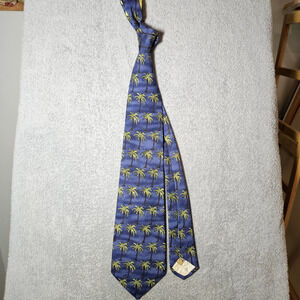 Tommy Bahama Off Island Silk Tie Blue Yellow Palm Tree Tropical Beach Vacation